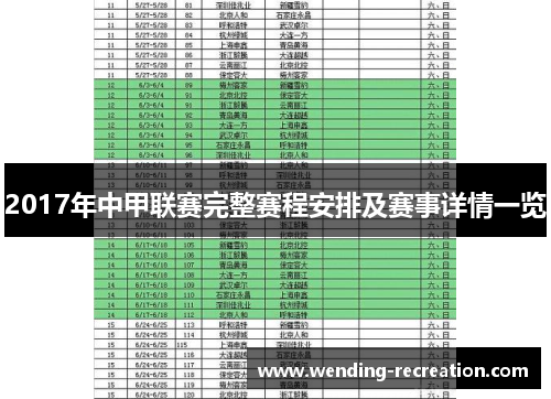 2017年中甲联赛完整赛程安排及赛事详情一览